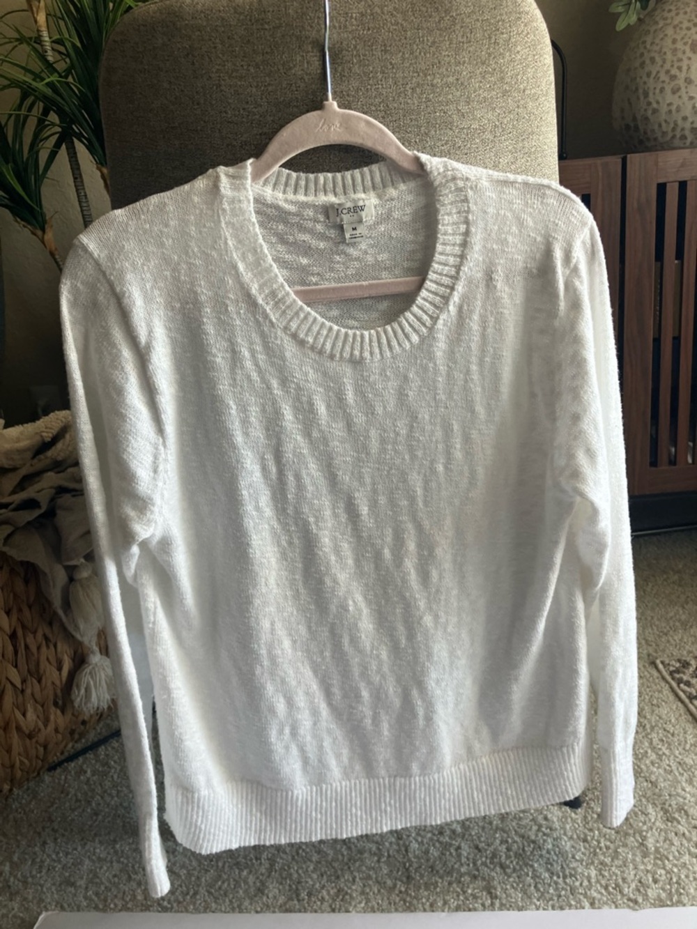 J. Crew White Beach Crewneck Sweater
